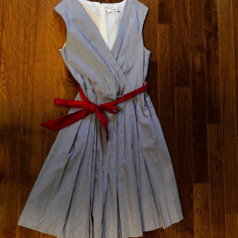 Chetta B Blue and White Striped Dress